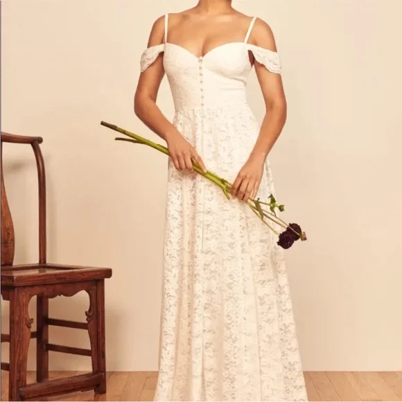 Reformation White Lace Negroni Bridal Maxi Dress Off White Size 2 - Picture 1 of 15
